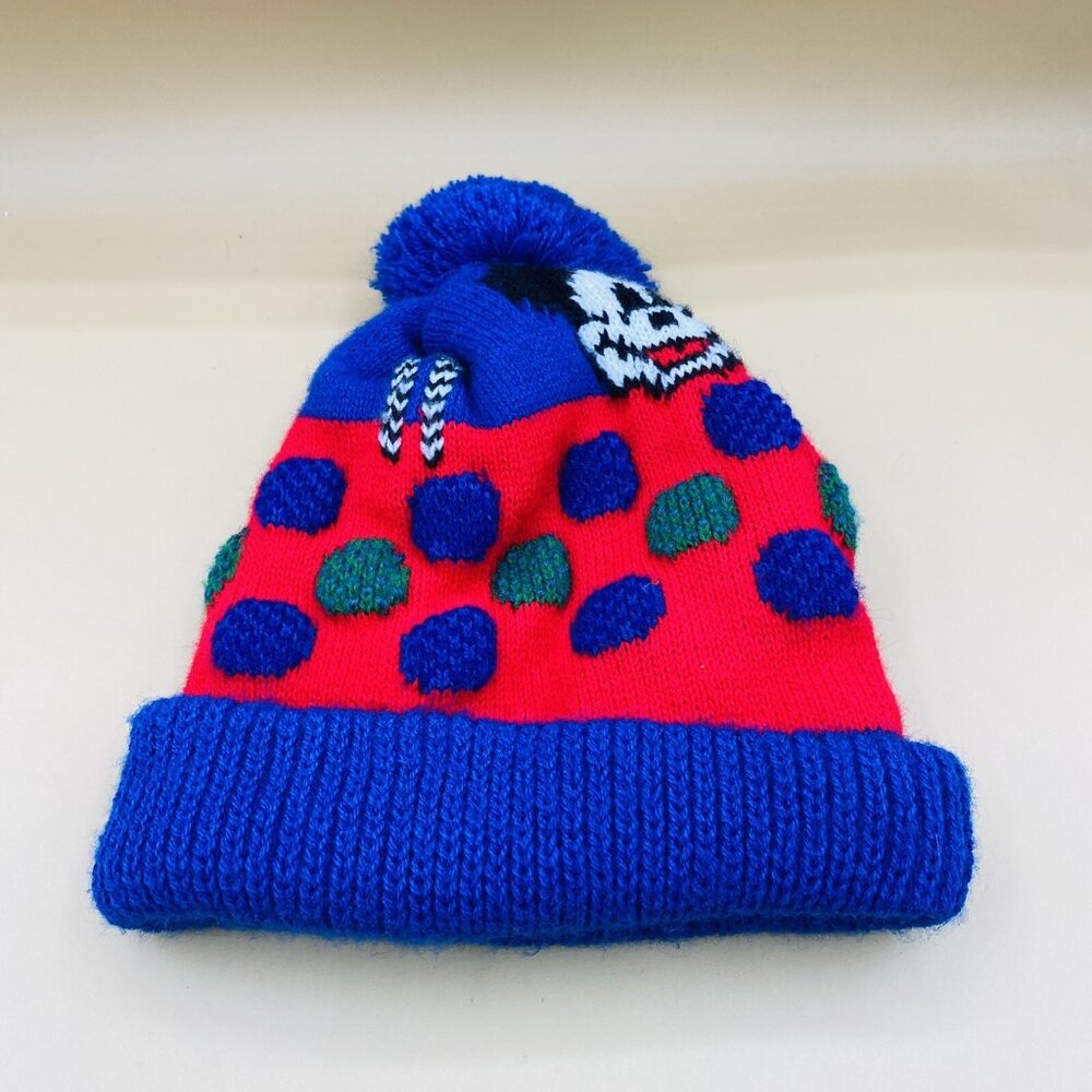 Vintage Garon Mickey Mouse Walt Disney Youth Beanie Cap Hat Pom Pom USA Blue Red - Picture 7 of 11